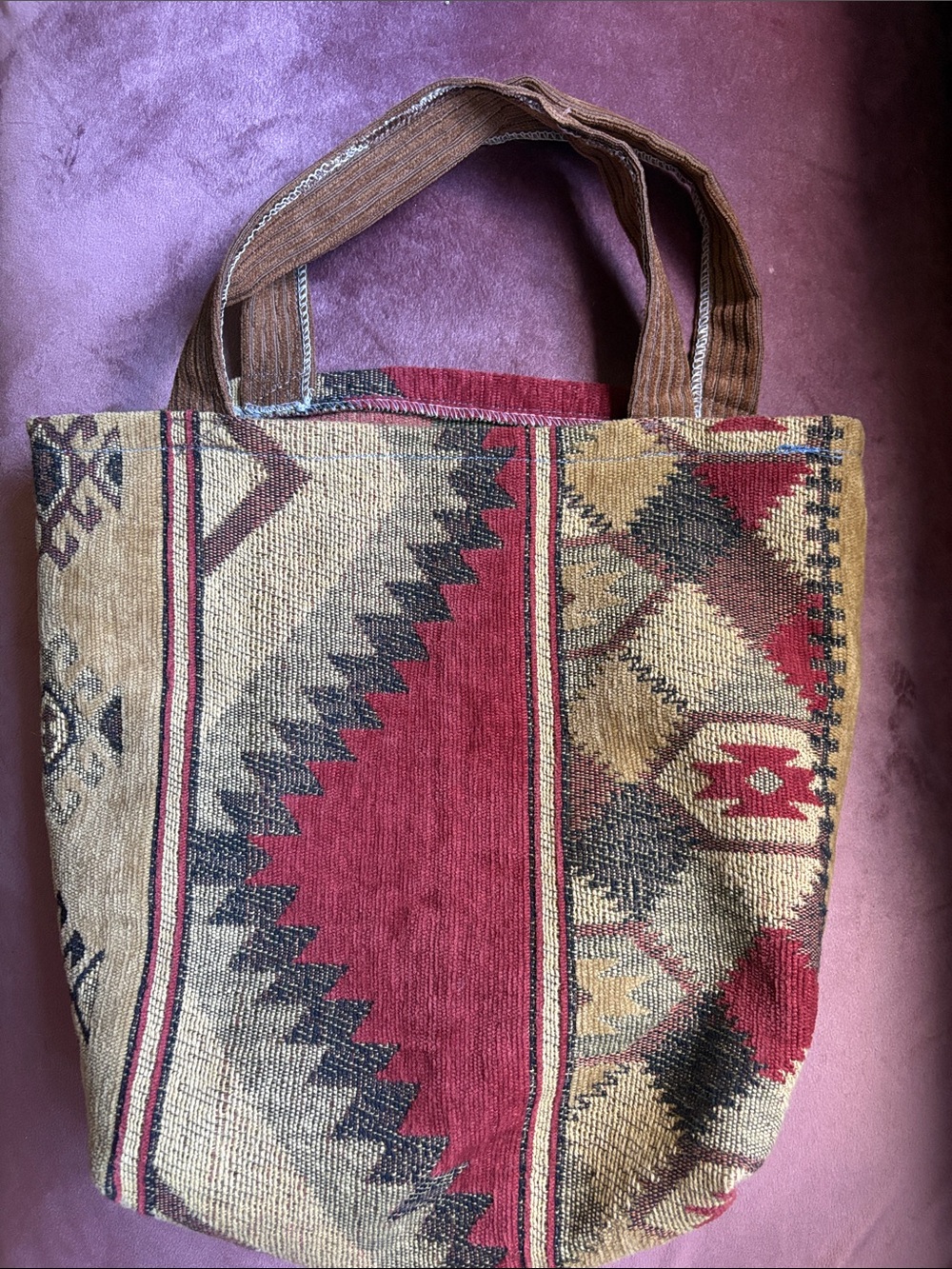 Bohemian Red & Tan Woven Tote Bag